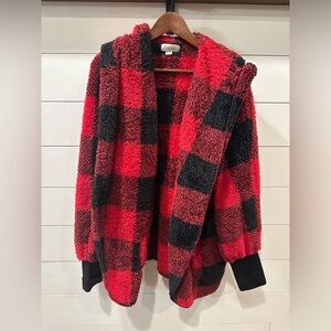 Charlie Paige Red and Black Sherpa Jacket- size Large